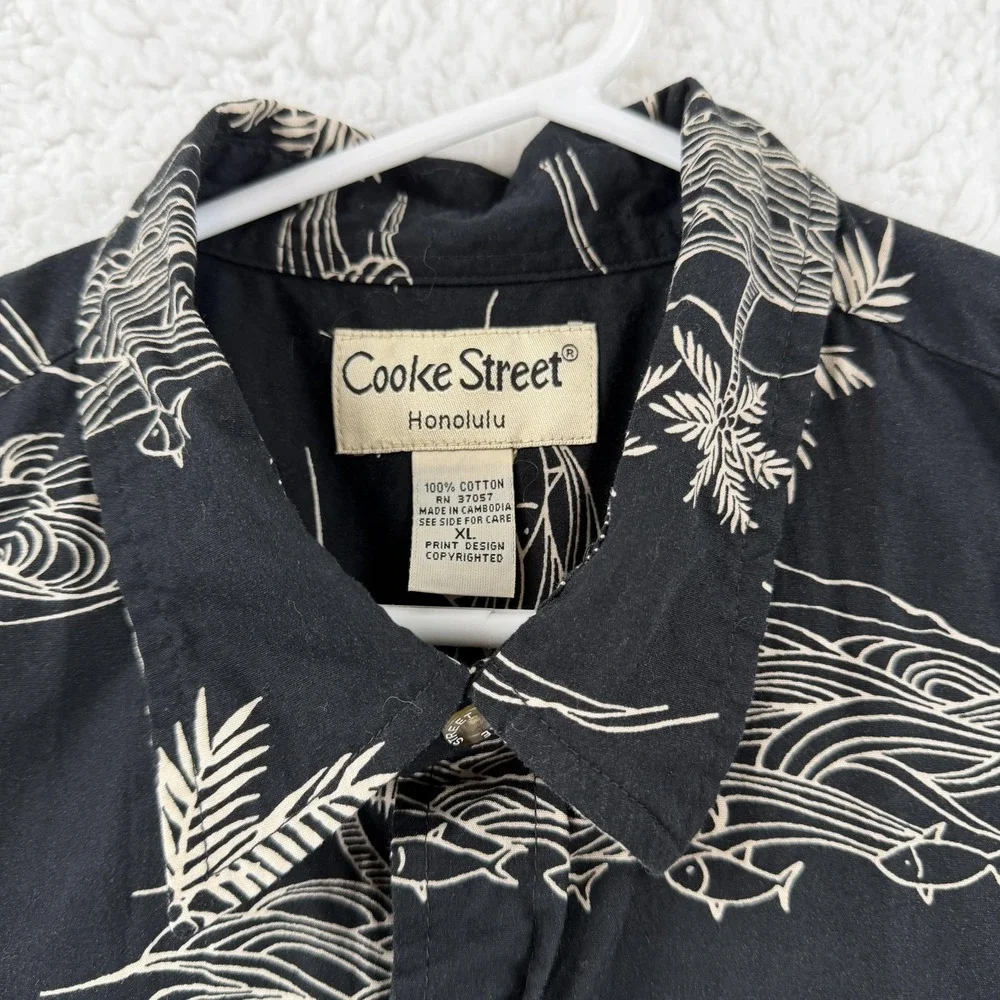 Cooke Street Shirt Mens XL Black Palm Tree Fish Short Sleeve Hawaiian‎ Aloha